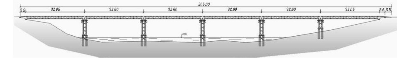 Продольная схема моста САРМ длинной 205м