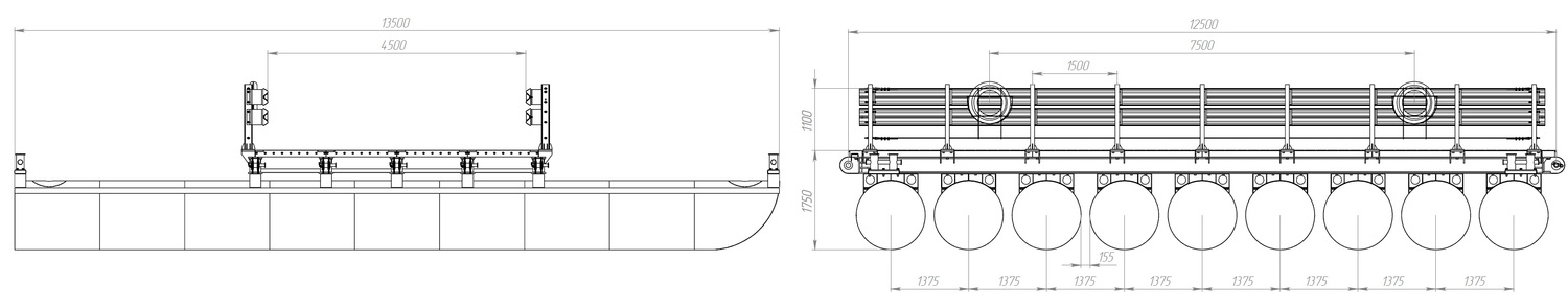 Размеры звено (понтон) МПКТ-2.0.9-45 чертеж