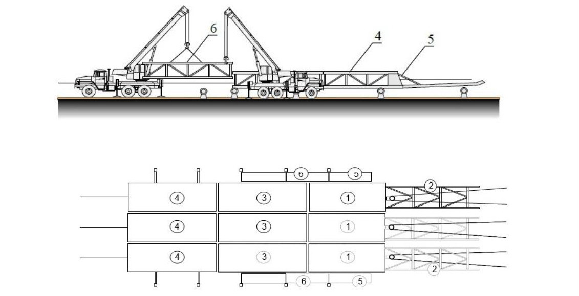 способ наведения моста САРМ увеличенного габарита с помощью автокрана и способом надвижки