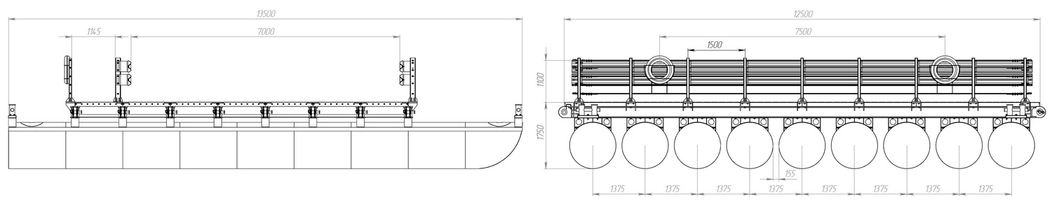 Размеры звено (понтон) МПКТ-2.1.9-70 чертеж
