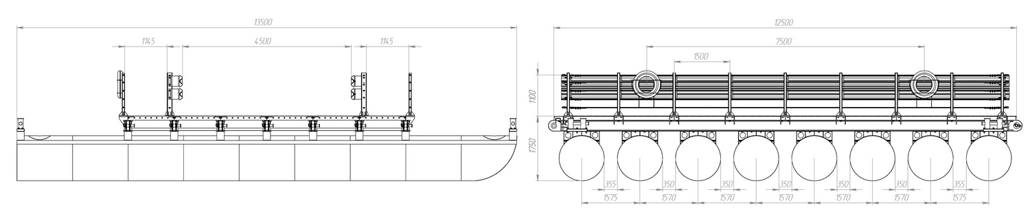 Размеры звено (понтон) МПКТ-2.2.8-45 чертеж