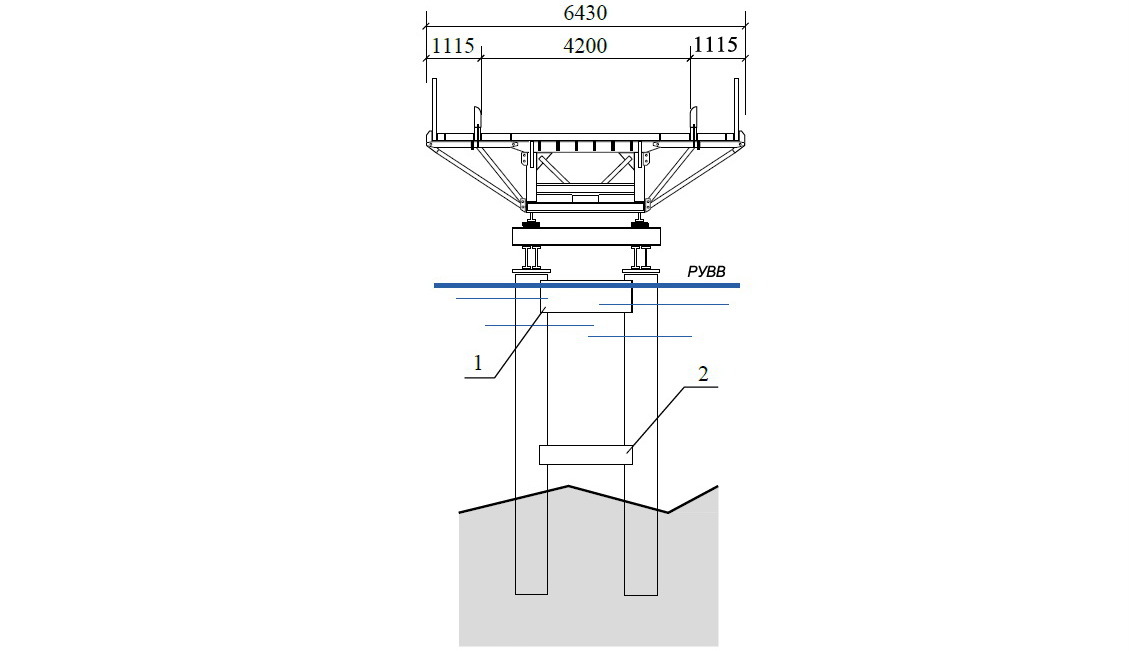 Схема в поперечном сечении для установки моста САРМ под нагрузку А-8 НК-40
