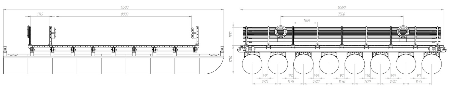 Размеры звено (понтон) МПКТ-2.1.8-80 чертеж