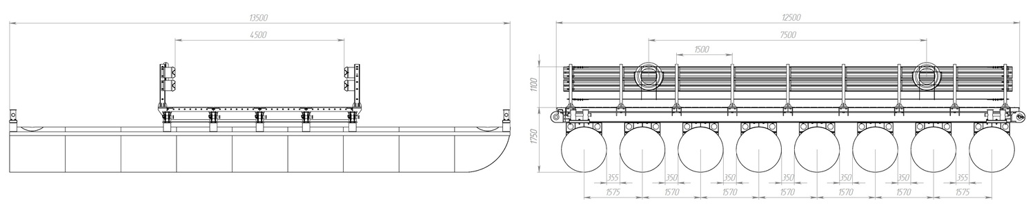 Размеры звено (понтон) МПКТ-2.0.8-45 чертеж