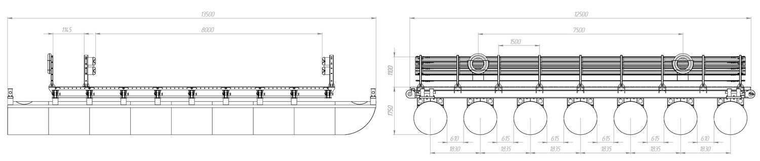 Размеры звено (понтон) МПКТ-2.1.7-80 чертеж