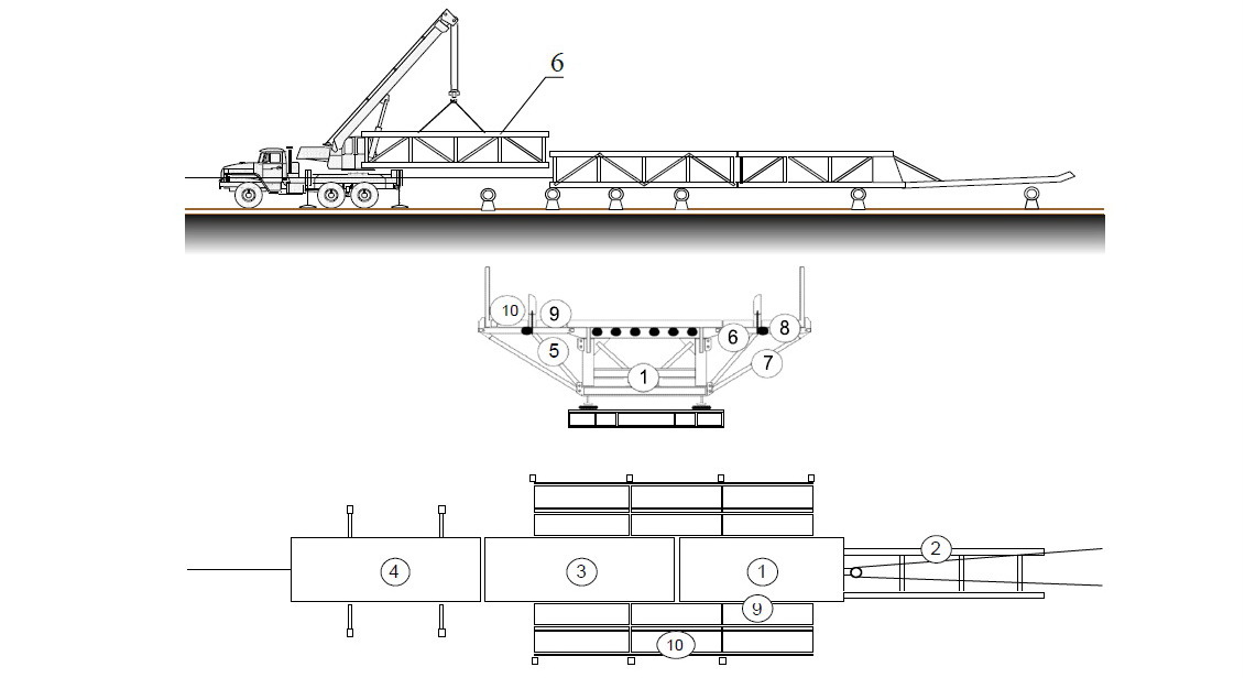 Схема наведения однопутного моста САРМ с помощью крана