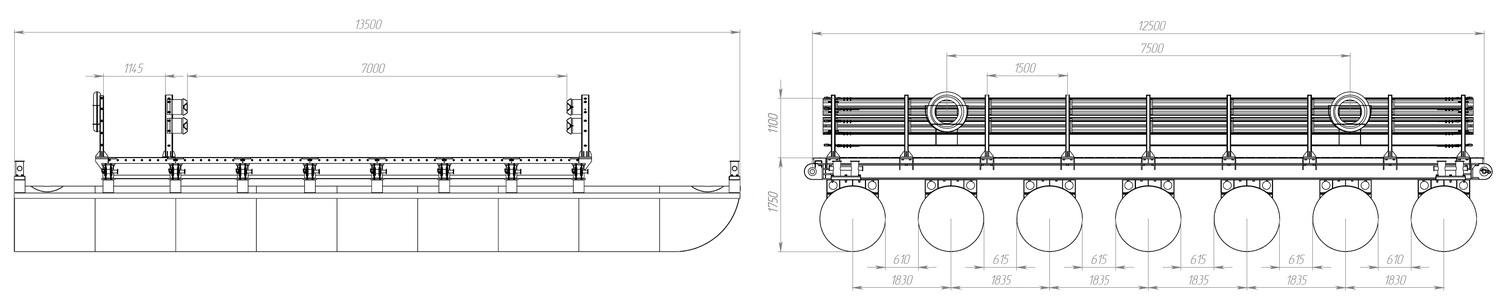 Размеры звено (понтон) МПКТ-2.1.7-70 чертеж