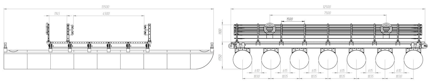 Размеры звено (понтон) МПКТ-2.1.7-45 чертеж