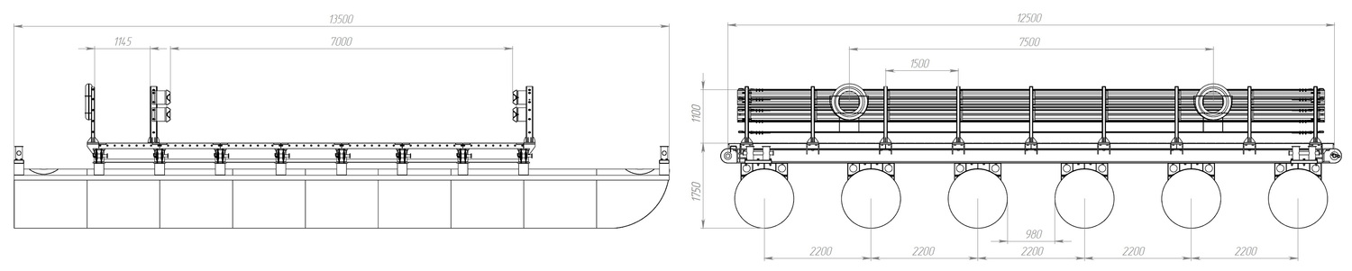 Размеры звено (понтон) МПКТ-2.1.6-70 чертеж