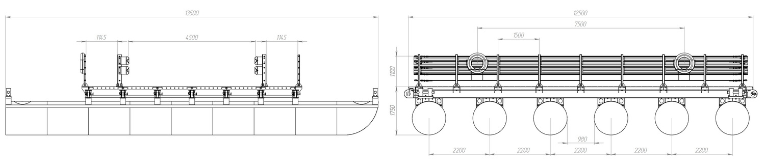 Размеры звено (понтон) МПКТ-2.2.6-45 чертеж