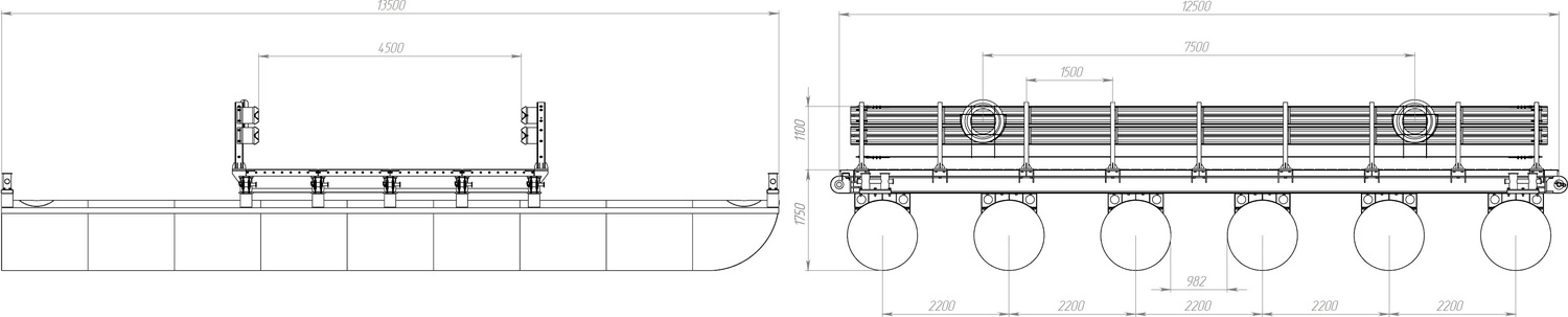 Размеры звено (понтон) МПКТ-2.0.6-45 чертеж