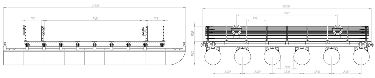 Размеры звено (понтон) МПКТ-2.2.6-72 чертеж