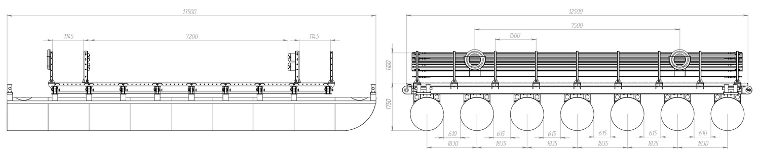 Размеры звено (понтон) МПКТ-2.2.7-72 чертеж