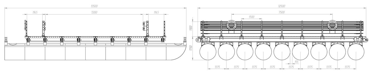Размеры звено (понтон) МПКТ-2.2.9-72 чертеж