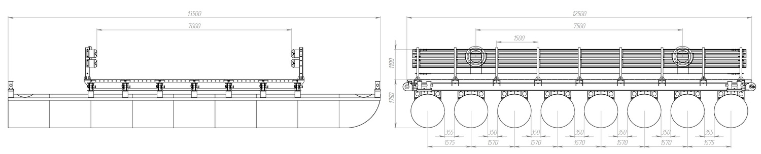 Размеры звено (понтон) МПКТ-2.0.8-70 чертеж
