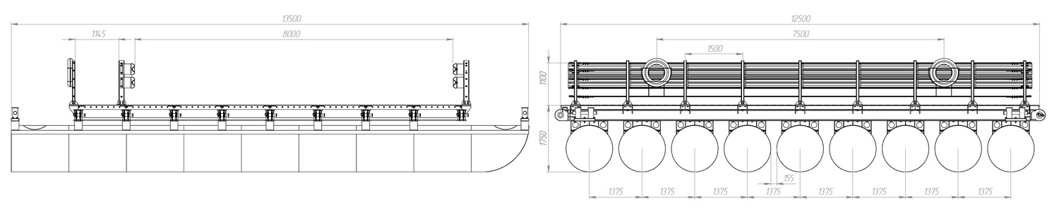 Размеры звено (понтон) МПКТ-2.1.9-80 чертеж