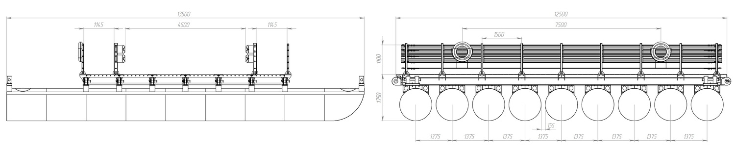 Размеры звено (понтон) МПКТ-2.2.9-45 чертеж