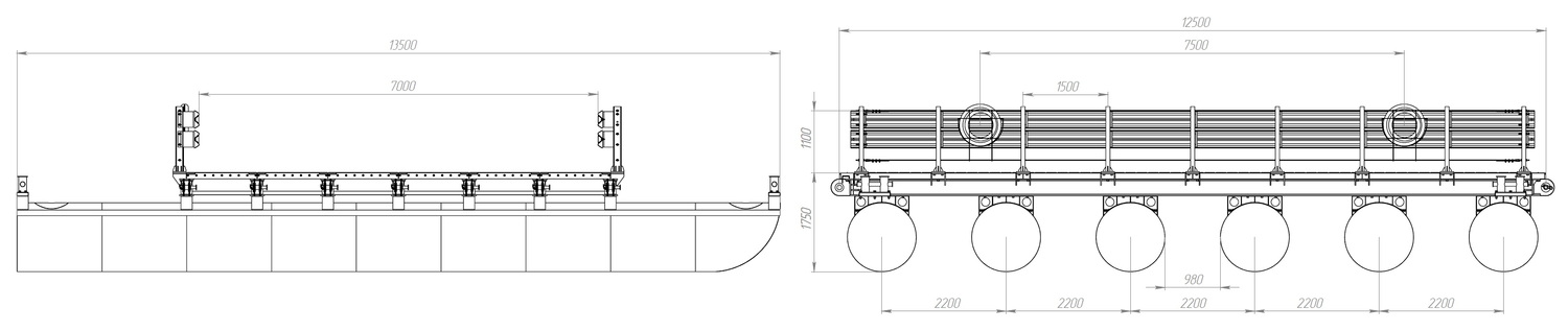 Размеры звено (понтон) МПКТ-2.0.6-70 чертеж