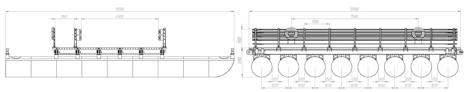 Размеры звено (понтон) МПКТ-2.1.8-45 чертеж