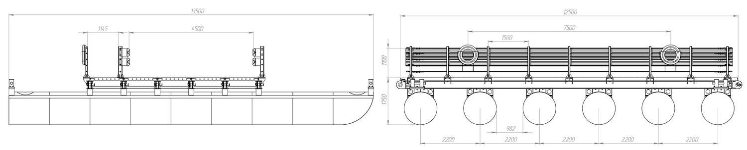 Размеры звено (понтон) МПКТ-2.1.6-45 чертеж